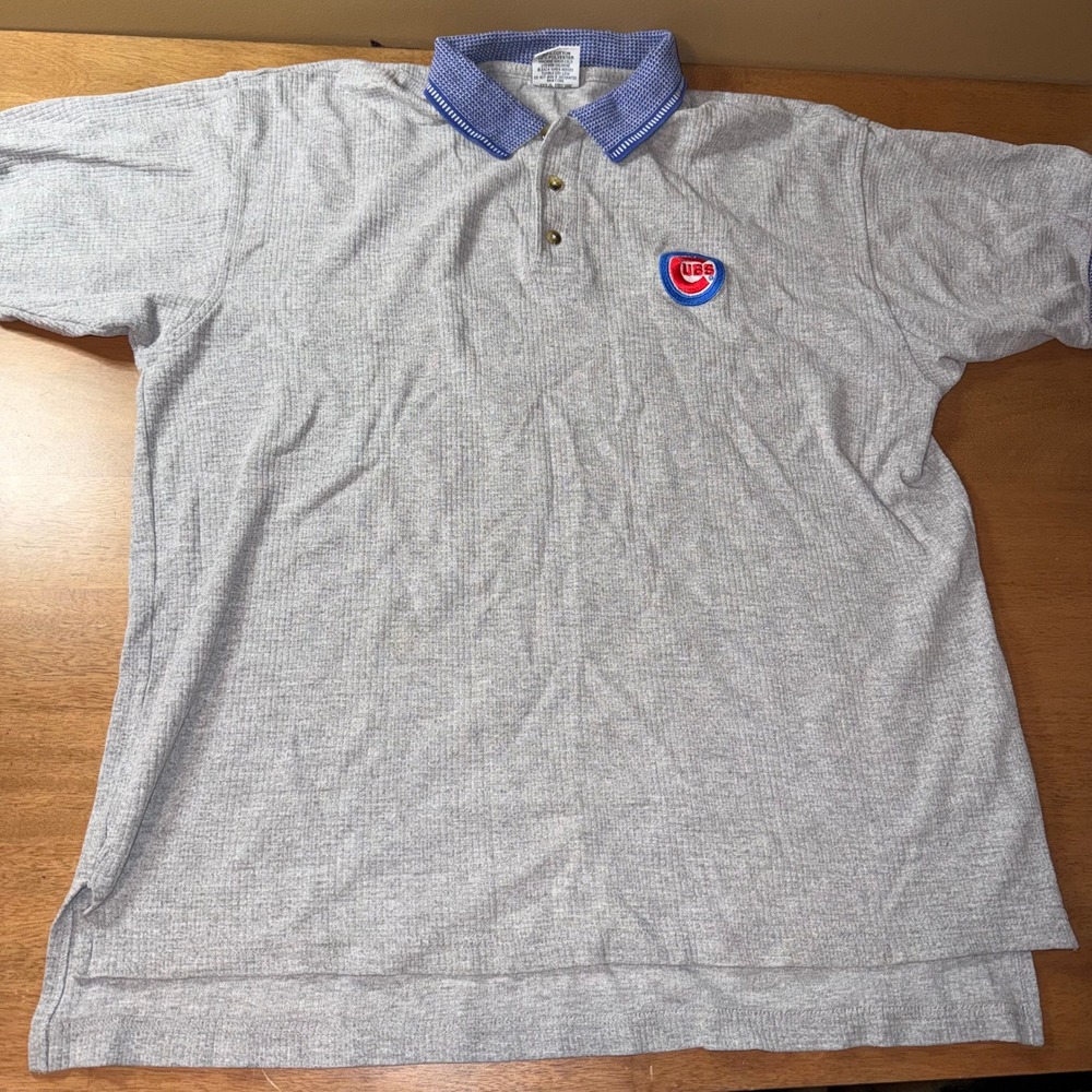 Vintage Chicago Cubs Dynasty Polo Shirt Mens Large Grey Blue MLB Baseball Tee